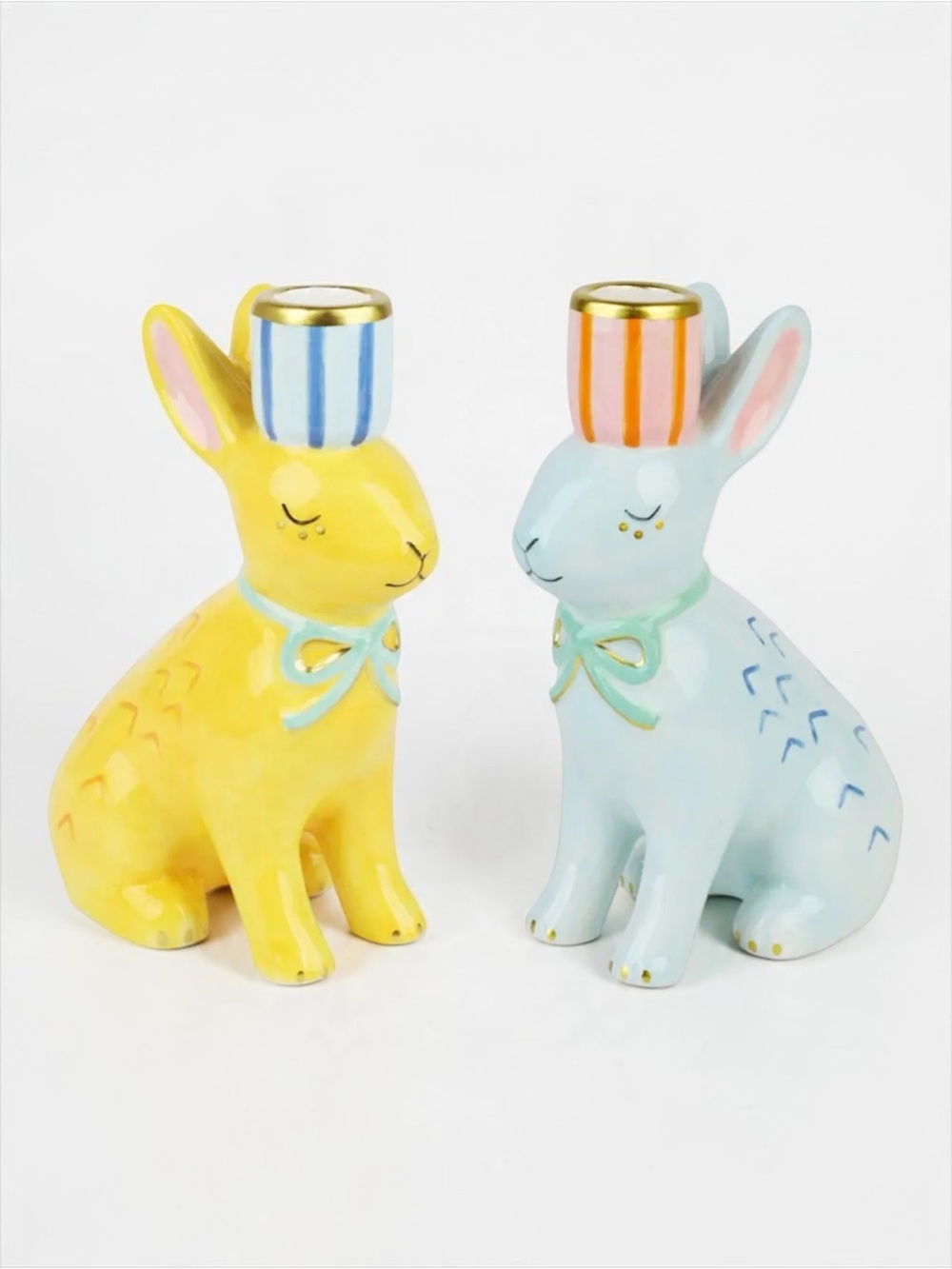 Talking Tables Bunny Ceramic Candle Holders Set of 2 Cottagecore Decor NWT